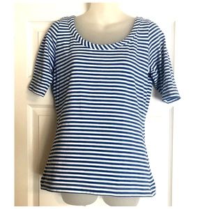Mark by Avon Fitted Blue & White Striped Boatneck Top